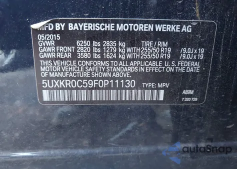 2015 BMW X5 xDrive35I z USA, uszkodzony, nr VIN 5UXKR0C59F0P11130